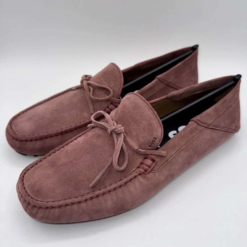 Hugo Boss Driver Mix Saddle Loafers‎ Men's Size 9.5 Open Pink Suede Dustbags